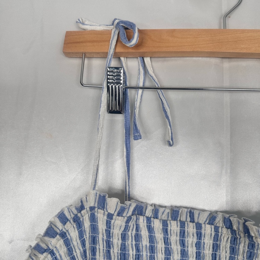 Divided Tie Strap smocked Blue and White Textured Dress size‎ XXL - Picture 4 of 9
